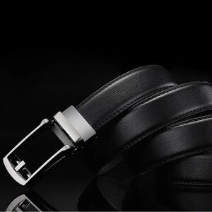 Elegant Black Leather Belt with Silver Buckle